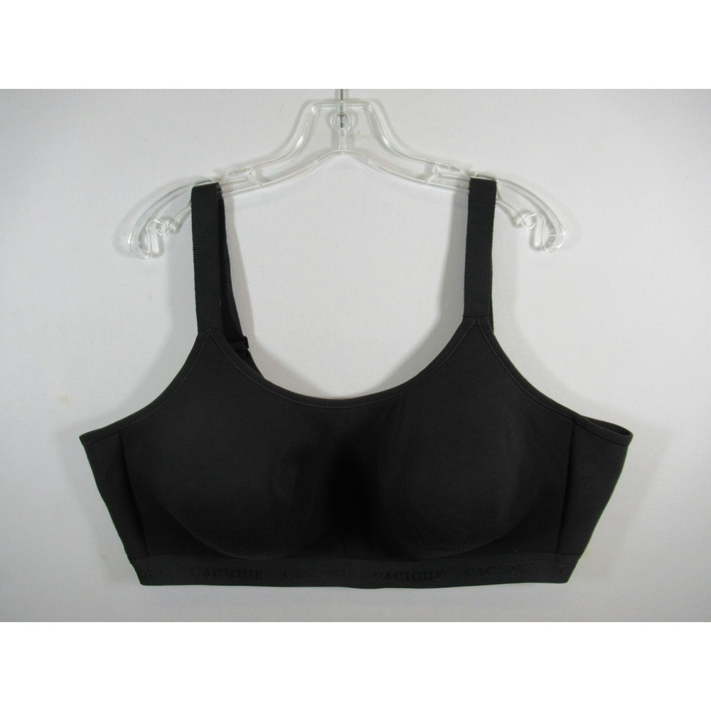 Cacique No Wire Cotton Blend Bra 50DDD Black Wireless Scoop Lightly Lined